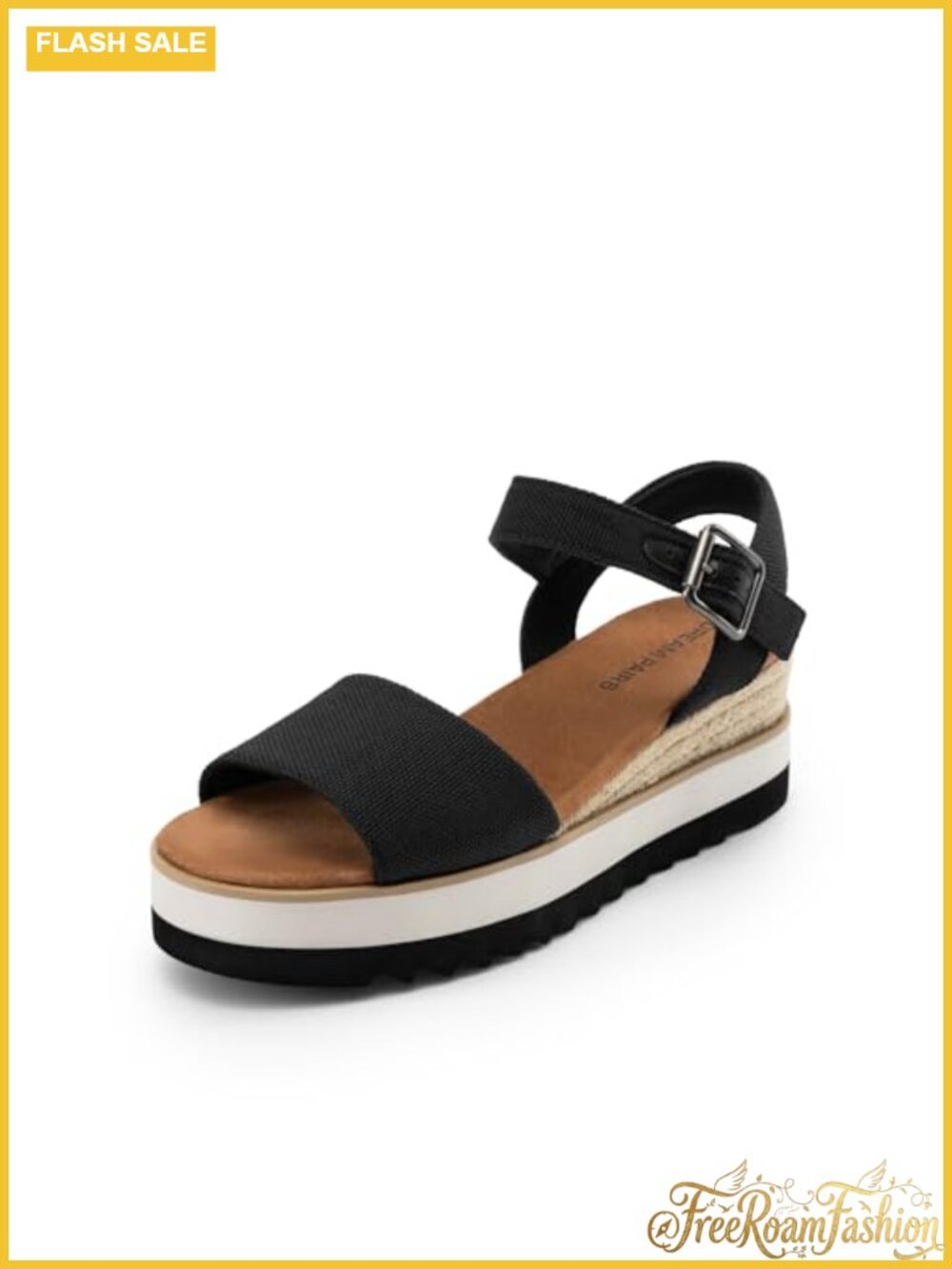 Platform Wedge Sandals Canvas Faux Leather Ankle Strap Buckle